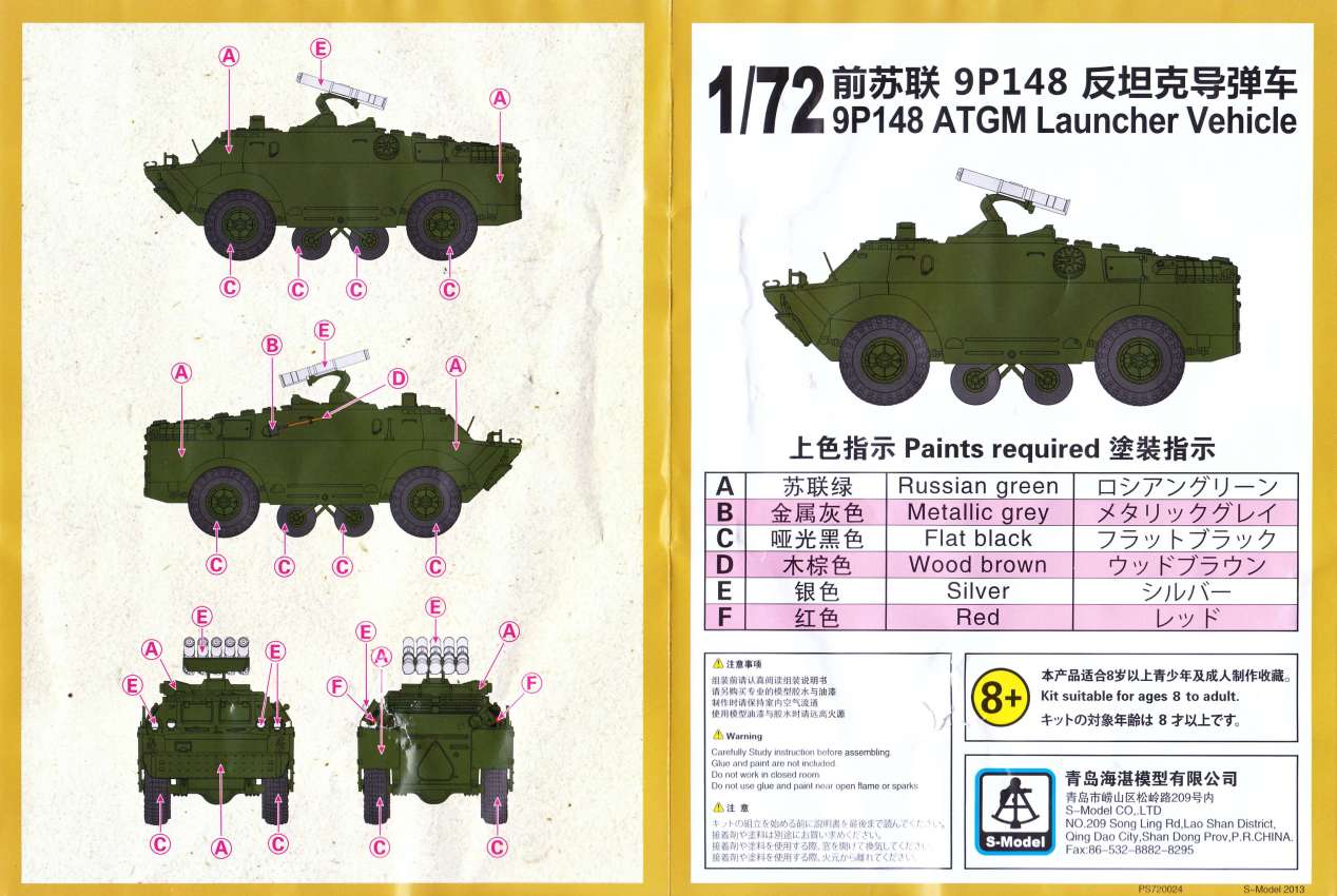 1/72 БТР 9P148 ATGM Launcher Vehicle, 2 модели/уп. (S-model, 720024) -  МурманХобби