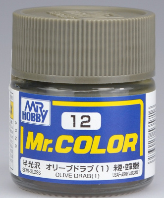 Краска акриловая Mr_Hobby Olive Drab _1_ _оливково-коричневый 1__ полуглянцевая_ 10 мл _С12_