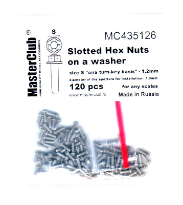 Slotted Hex Nuts on a washer, 120 шт., шляпка 1.2мм, диам.посад.отв. 1мм (MC435126)