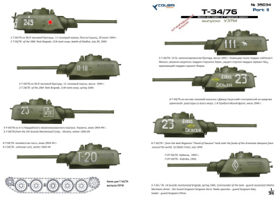1/35 Танк Т-34/76 УЗТМ_ Часть 2 _на 7 вариантов окраски_ _Colibri_ 35034_
