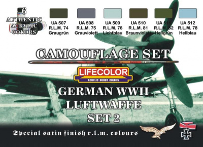 Набор из 6 акриловых красок Lifecolor, German WW2 Luftwaffe, Set 2 (CS 07)