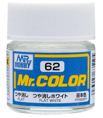 Краска акриловая Mr.Hobby Flat White (белая), матовая, 10 мл (C62)